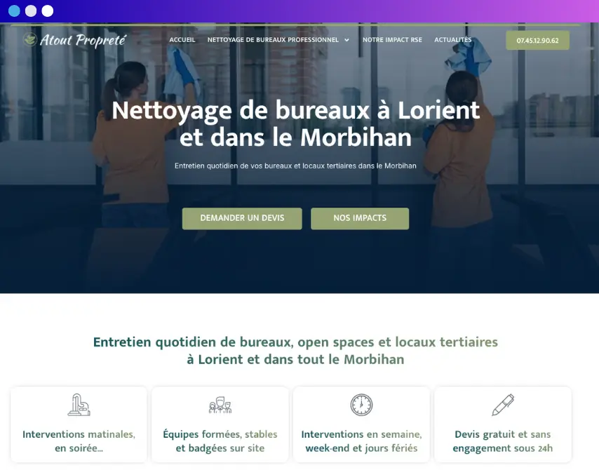 Création site wordpress Atout Propreté - Agence web Lorient (56)